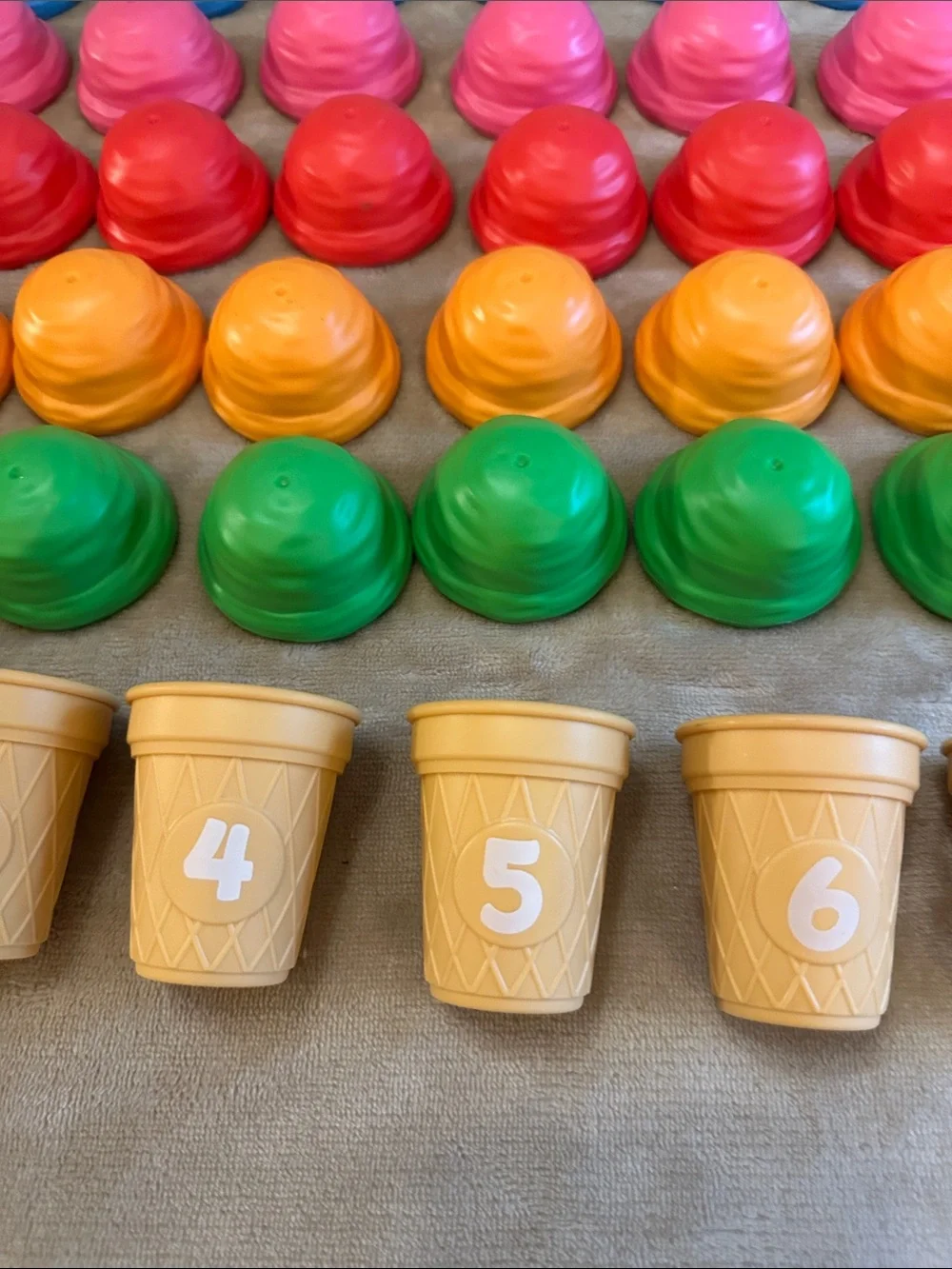 Stackable Colorful Counting Ice Cream Cups - Pink, Blue, Red, Orange, Green